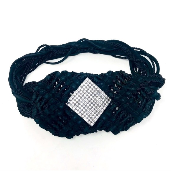 Saint Laurent Black Leather Suede Rhinestone Belt - Picture 1 of 8